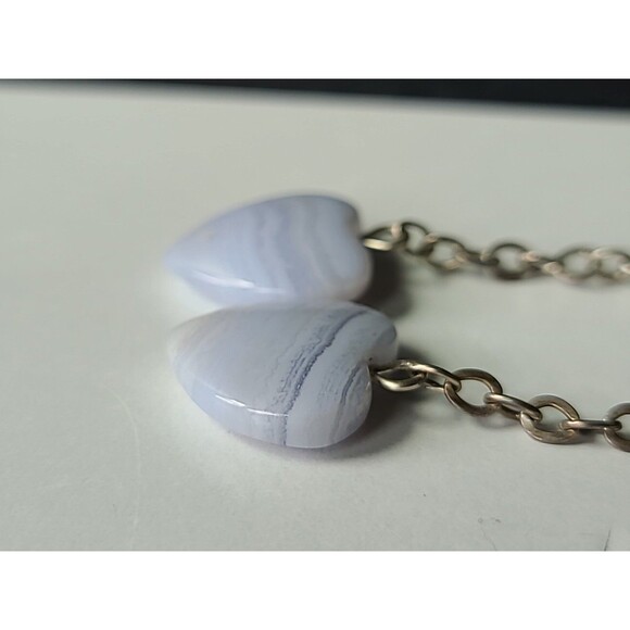 925 Sterling Silver Beaded Heart Lace Agate Dangling Pierced Earrings Vintage - Picture 5 of 10
